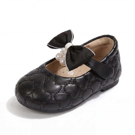 Rexoro Girls Mary Janes Shoes PU Bowknot Pearl Wedding Toddler Flats