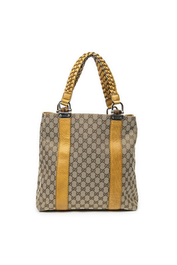 Pre-Owned Gucci Yellow/Beige Vertical Bamboo Bar Shopper Tote Shoulder bag