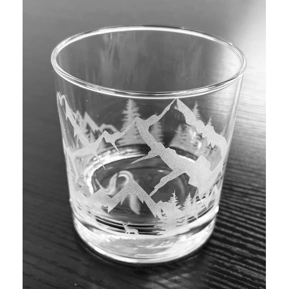 11 oz Rocks Whiskey Old Fashioned Glass Wrap Around Forest with Mountains