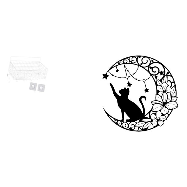Cesta de almacenamiento colgante,Cesta de almacenamiento para gabinete organizador de pared colgante,Arte de pared,Estatua decorativa de pared de gato negro de metal,Escultura de pared de metal