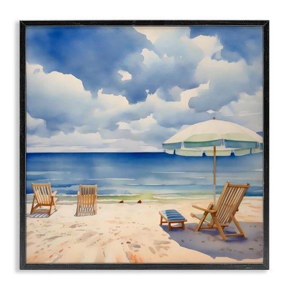 Stupell Industries Transitional Place To Relax Beach View Black Framed Giclee Art, 12 x 12, by LSR Design Studio