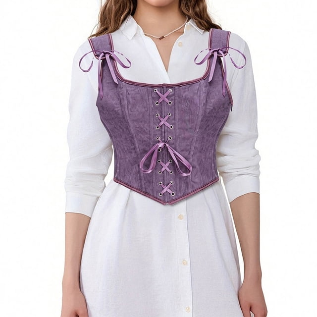 Corsé vintage con tirantes y corte de vendaje de color liso para mujer, top de poliéster para mujer