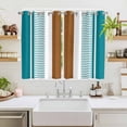 thumbnail image 2 of Modern Brown Teal Kitchen Curtains 72 Inch Length, Boho Contemporary Geometric Striped Grommet Top Bedroom Living Room Curtains, Light Filtering Cafe Curtain Drapes 2 Panels Set 104''x72'', 2 of 9