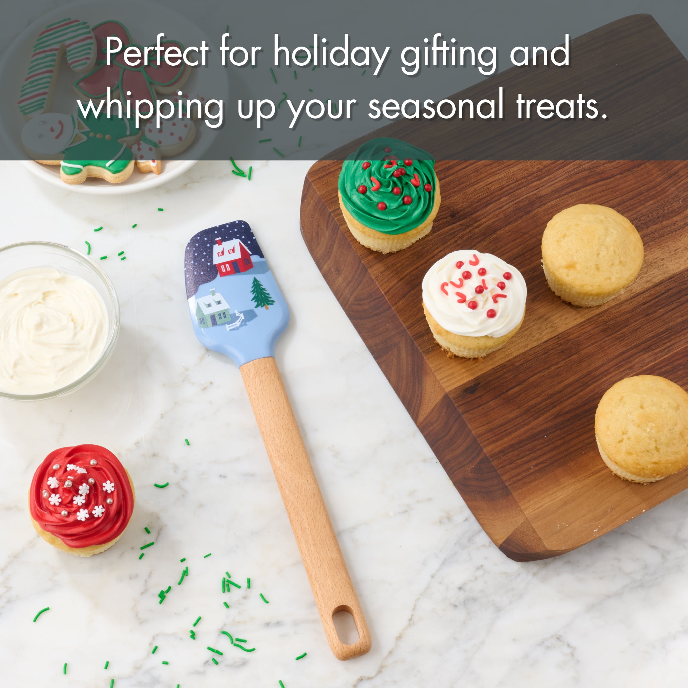 Holiday Time Silicone and Beechwood Spatula, Winter Scene, Blue