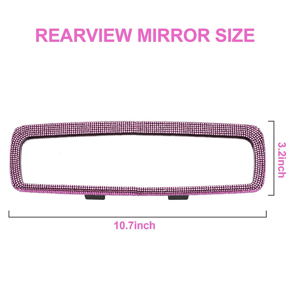 Car Rear View Mirror Accessories with Bling Crystal Diamonds Interior Trim Cover Pink
