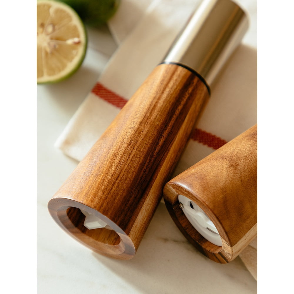 Gold Salt and Pepper Grinder Set,Wooden Pepper Grinder, Manual Salt and Pepper Mill,Adjustable Thickness,Stainless Steel Top,Suitable For Kitchen,Barbecue,Picnic,2 Pcs for Refillable Pepper Grinder