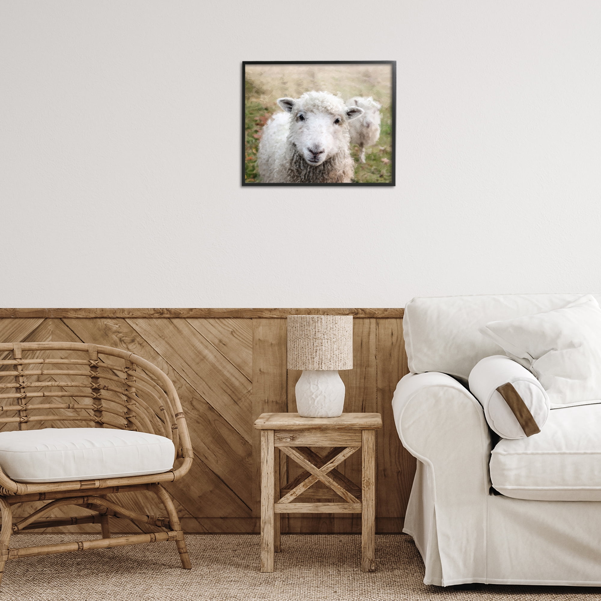 Stupell Industries Close Up Sheep Gaze Animals & Insects Painting Black Framed Art Print Wall Art, 20 x 16