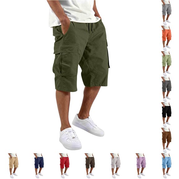 HAYIMI Men Cargo Shorts With Straight Insert Pockets Casual Summer Solid Color Moisture-Wicking Stretch Golf Classic-Fit Bottoms, Army Green, XL
