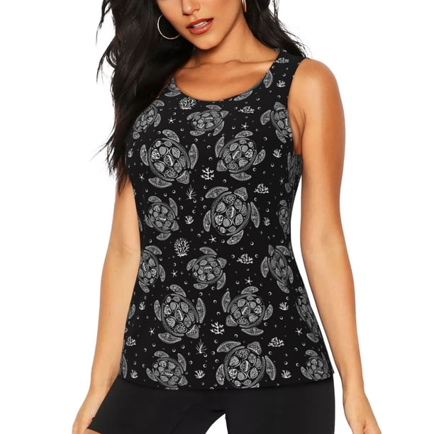 Fotbe Turtle Blusas Sin Mangas para Mujer – Estilo Casual, Corte Suelto, Slim-Fit, Cuello Redondo Deportivo, Tops de Verano para Gimnasio y Yoga-Medium
