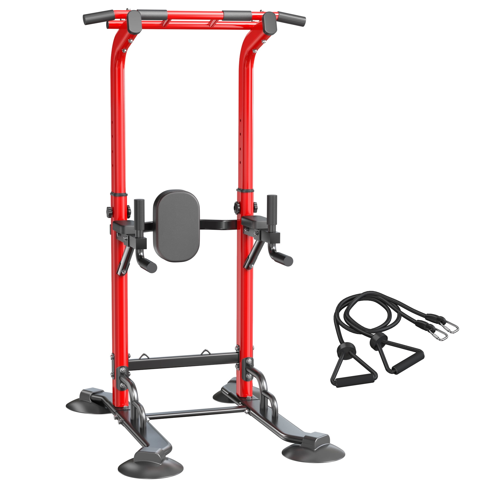 SogesPower 94.5"H Power Tower Pull Up Bar Station with Bands, 12 Adjustable Height Pull Up Bar Stand for Home Gym, Multi-Function Pull Up Dip Station Strength Training Fitness Equipment, 330LBS, Red