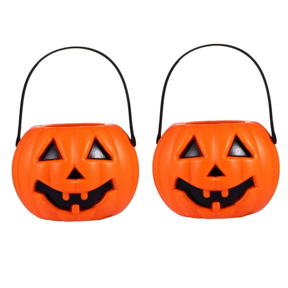 BESTONZON 2pcs Halloween Pumpkin Bucket Candy Storage Buckets Portable Pumpkin Lamp Orange