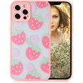 thumbnail image 6 of Compatible with iPhone 12 Pro Max Case for Clear Flowers Pattern Frosted PC Back Woman and Soft TPU Bumper Protective Silicone Slim Shockproof Case for iPhone 12 Pro Max (Strawberry), 6 of 14