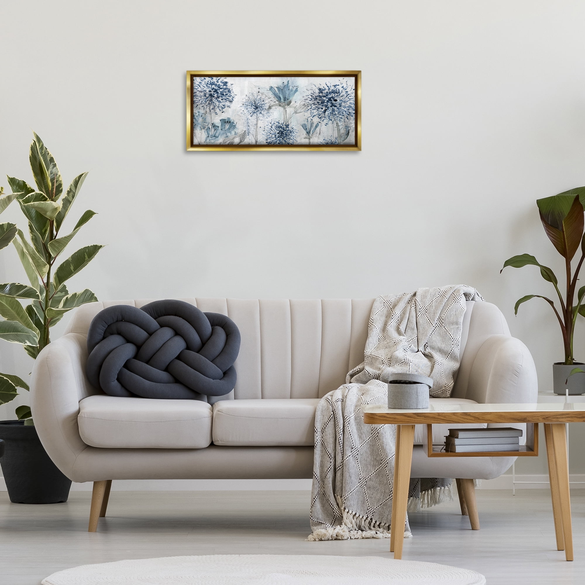 Stupell Industries Speckled Flower Impressions Botanical & Floral Painting Gold Floater Framed Art Print Wall Art, 25 x 11