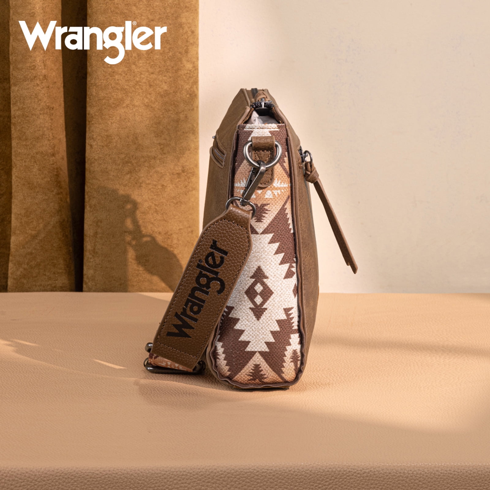 Wrangler Aztec Crossbody Bags Boho Shoulder for Women, Light Coffee