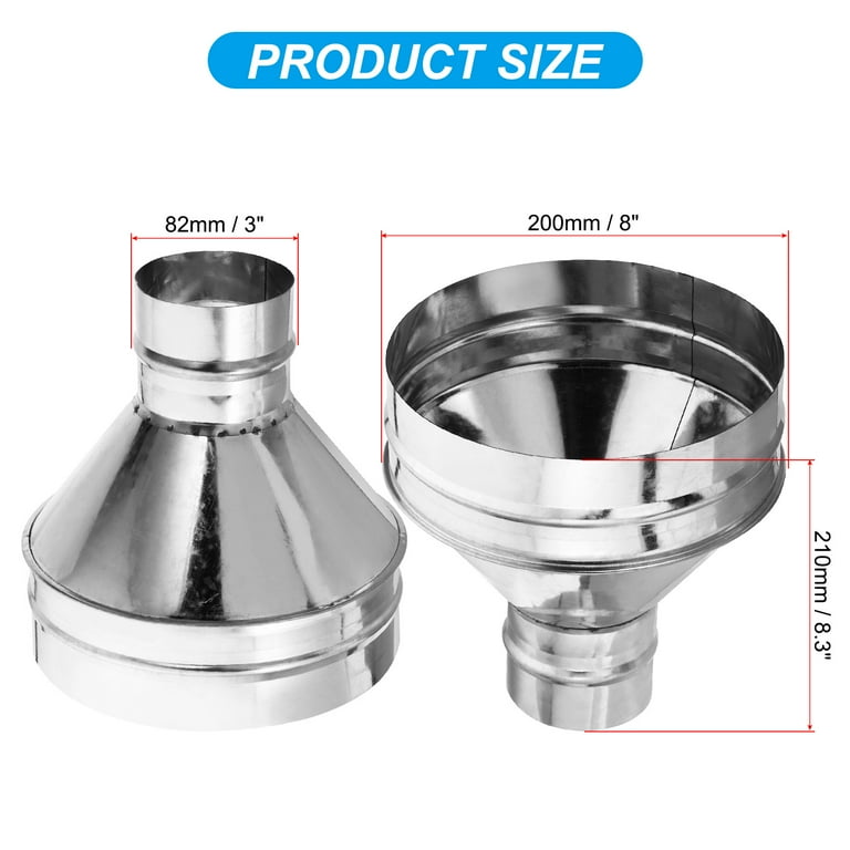 Uxcell 8 Inch to 3 Inch Round Duct Reducer, Galvanized Steel