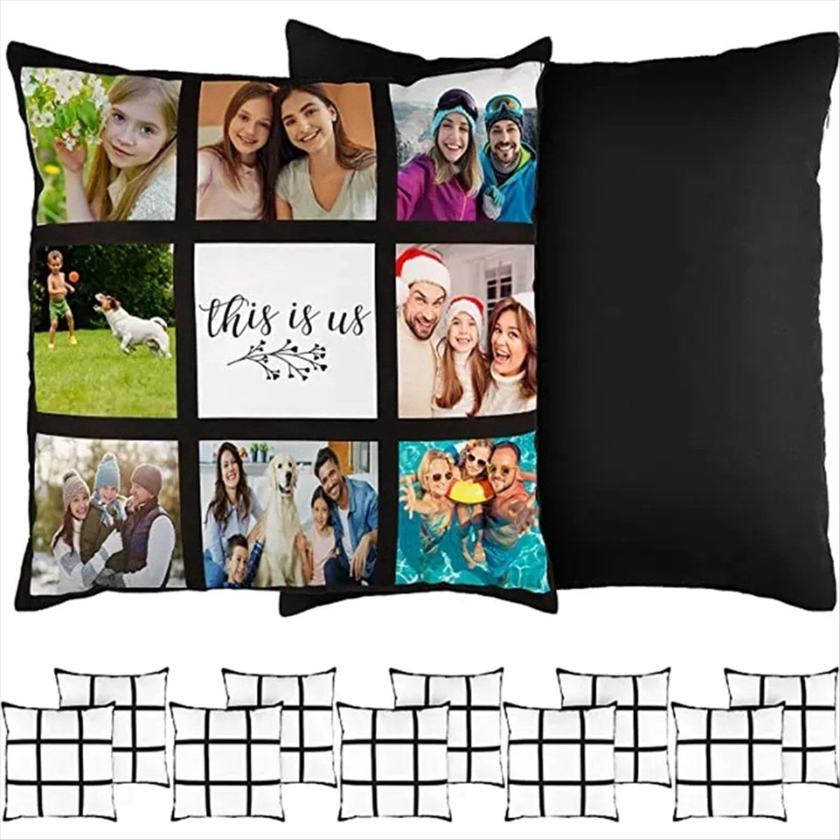 6Pcs Sublimation Blank Panel Pillow Case DIY Polyester Cushion Cover 9 Photo Heat Transfer Printing Throw Pillowcase,L,6 x Pillowcase,Black&White