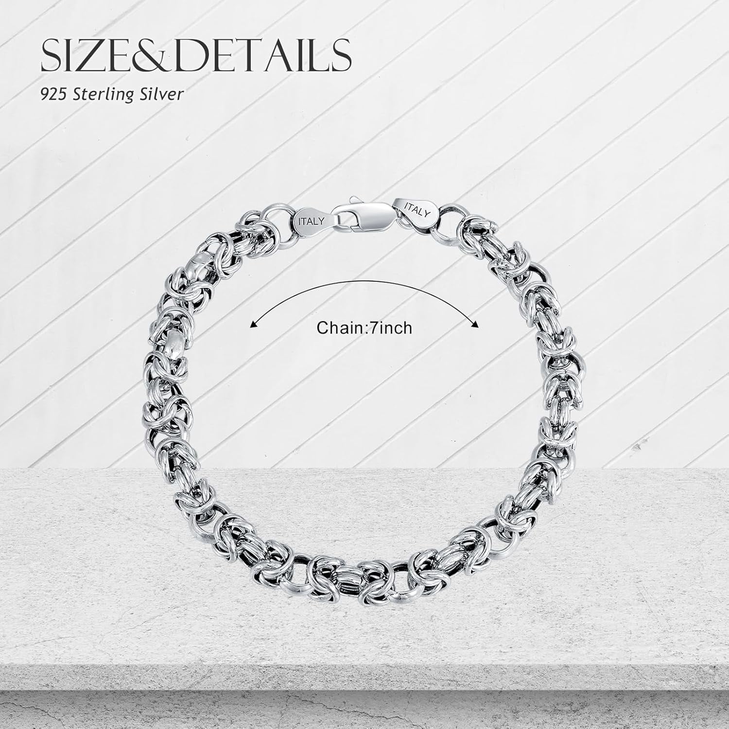 6MM Byzantine Chain Bracelet Solid 925 Sterling Silver Man Link Bracelet Made in Italy with Lobster Clasp for Men Women Size 7/8/9