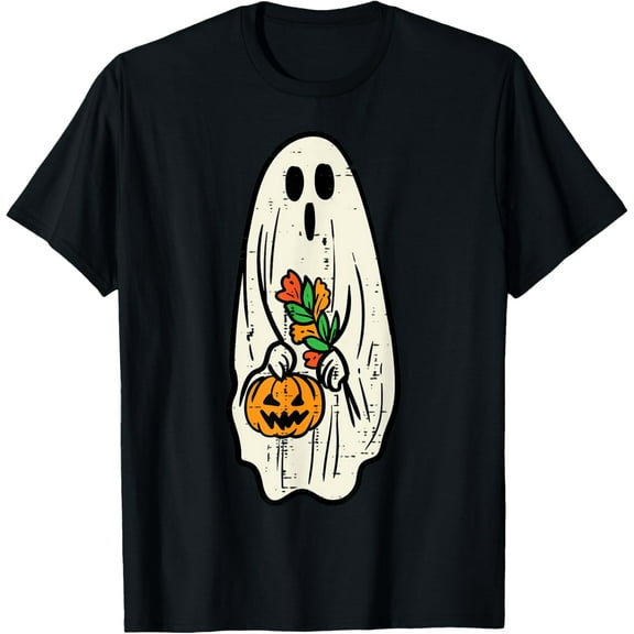 Ghost Floral Groovy Vintage Retro Halloween Costume Women T-Shirt