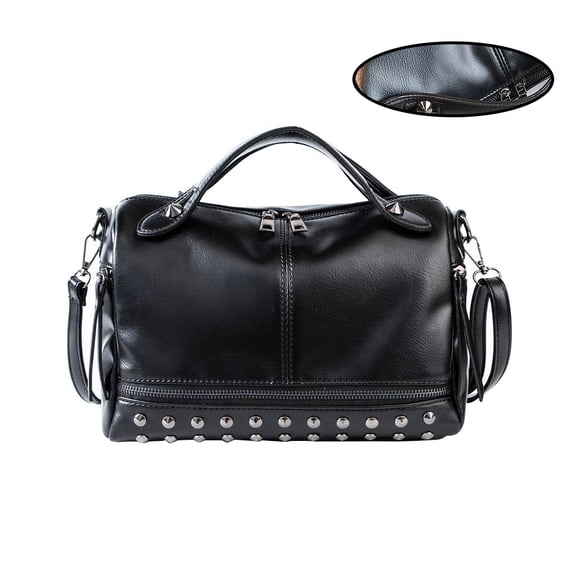 UPOUART Black PU Woman Handbag Rivet Crossbody Bag for Storage Use with Lightweight Design