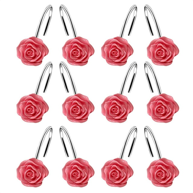 Resin Rose Designed Shower Curtain Hooks And Rings Hardware Accessories Blending Function With Aesthetic Appeal For Bathroom Decor