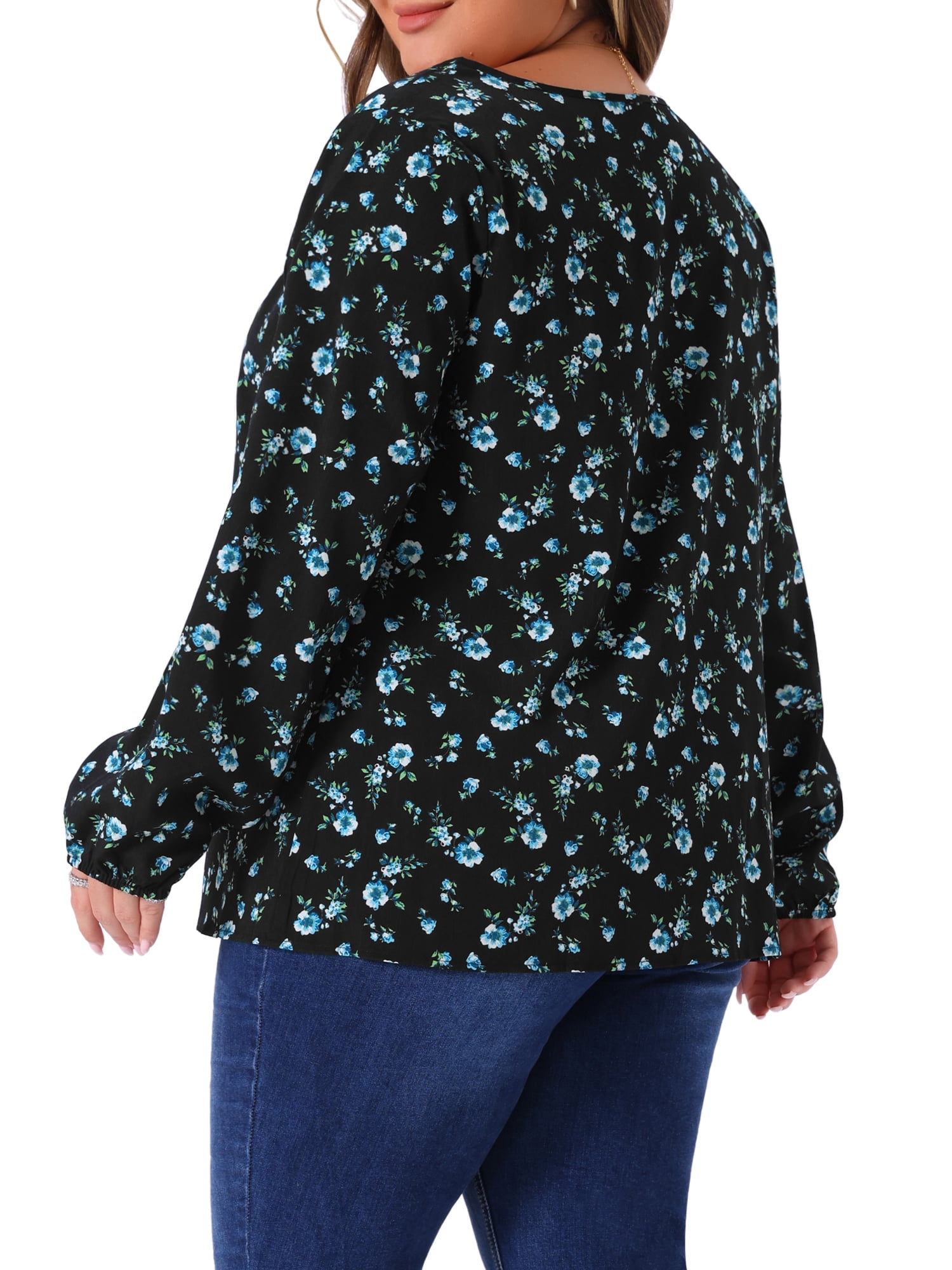 DARING DIVA Women's Plus Size Long Sleeve Floral Print Blouses Tops 4X Blue