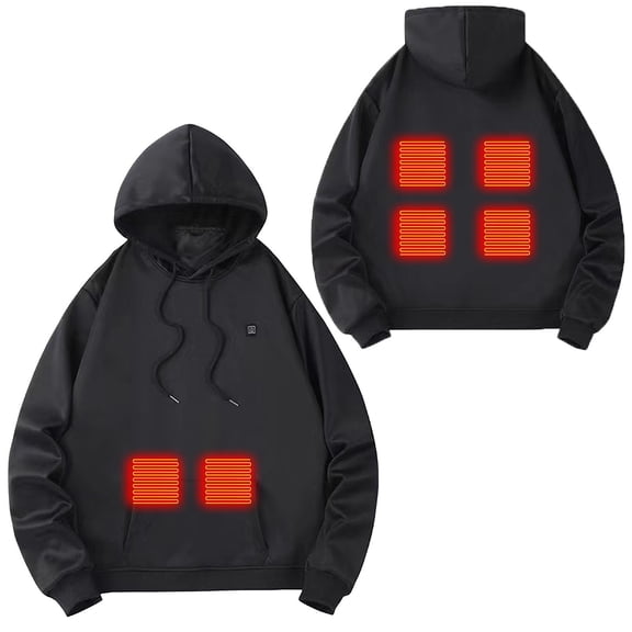 Womens Mens Heated Hoodies Unisex Pullover Heated Sweatshirt Long Sleeve Soft Electric Sweat Shirt 6 Areas Heating XL, Black