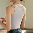 thumbnail image 4 of Jinhomg Crop Tank Top with Built in Bra for Women Causal Sleeveless Camisole Basic Solid Layer Shelf Bra Ladies Summer Outfit Beige XL, 4 of 7