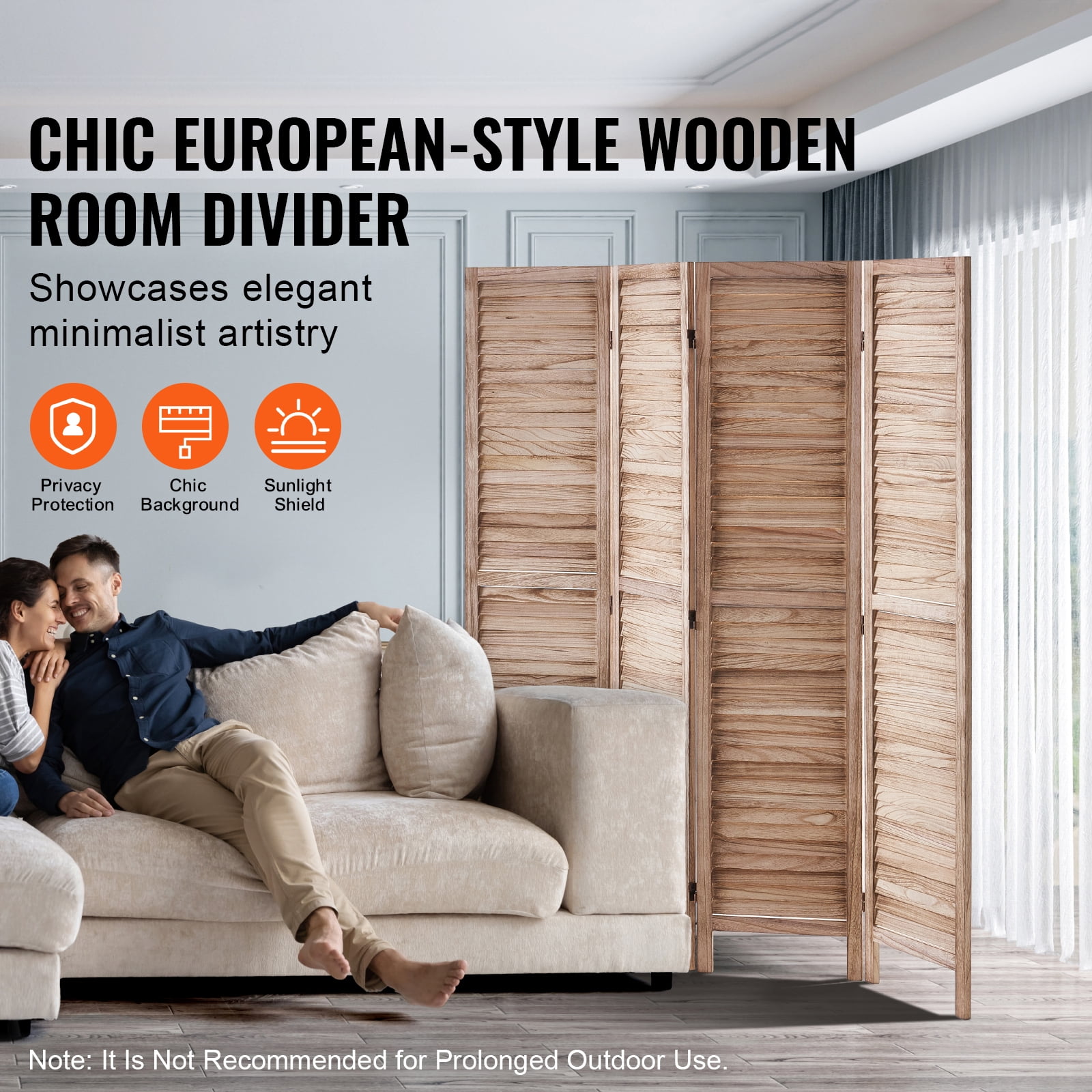 KFFKFF 4-Panel Wooden Room Divider, 66.9*63.8 Inch Folding Privacy Screen, Indoor Louvered Partition for Home, Office, Bedroom, Restaurant, and Room Separation