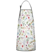 Pioneer Flower Floral Print Pattern Apron-Garden Aprons for Women with Pockets-Cotton Linen Waterproof Kitchen Cooking Gardening Aprons Adjustable for Kitchen,Cooking,BBQ and Salon 33x27 Inch