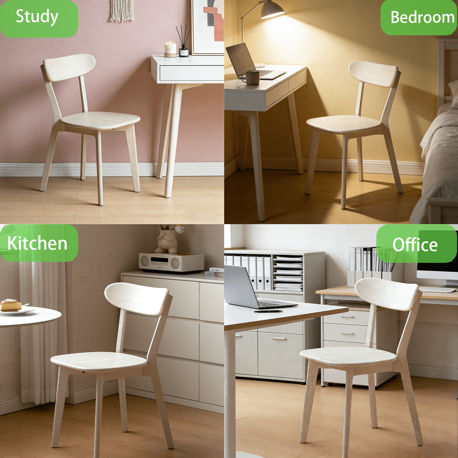 White Solid Wood Dining Chair,FAS Grade Oak Dining Chair Single,Sturdy Curved Backrest & Outer Sword-Leg Design in Cream White Finish for Dining Room,Cafe, and Modern Home Kitchen,400 lb Capacity