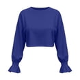 thumbnail image 5 of hoksml Women's Crew Neck Ruffle Cuff Long Sleeve Cropped Sweatshirt Loose Casual Pullover Street Top, 5 of 6