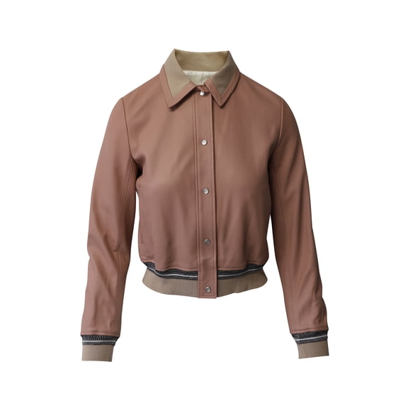 Pre-Owned Sandro Paris Varsity Bomber Jacket in Light Pink Leather
