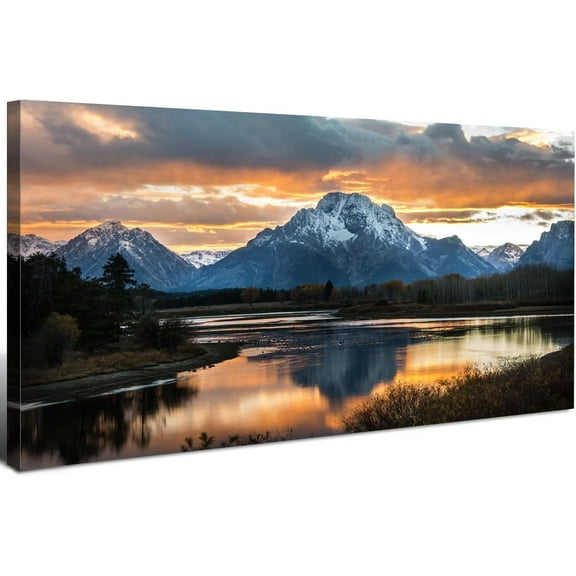 Aaheei Mountain Wall Art for Living Room Sunset Nature Wall Decor National Park Poster Grand Teton Landscape Canvas Prints Picture Wyoming Painting Artwork for Bedroom Living Room Home Decoration