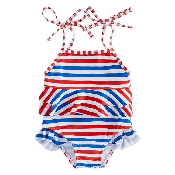 oqasdz Girls Swimsuits Toddler One Piece Swimsuit 4th Of July Patriotic Graphic Ruffle Sleeveless Bathing Suit Summer Beach Pool