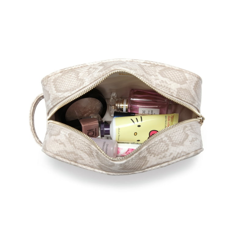 Daisy Rose Cosmetic Toiletry Bag PU Vegan Leather Travel Bag for Women Cream Snake Walmart