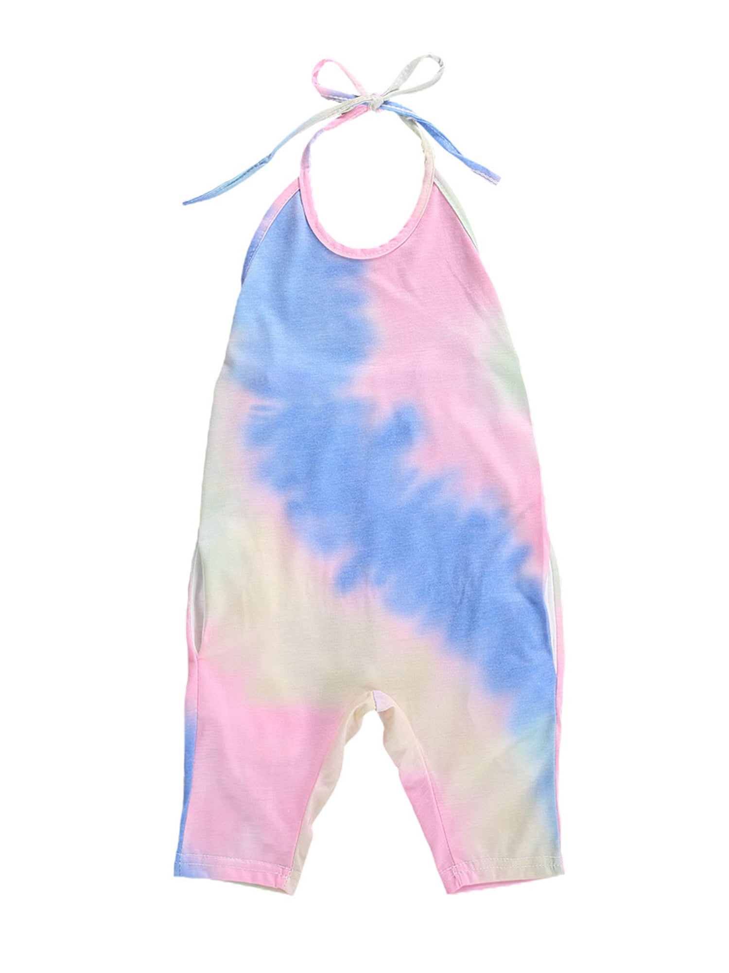 Inevnen Little Girl Jumpsuit Tie Dyeing Halter Hollow Back Romper