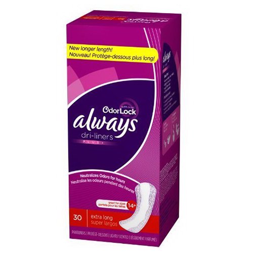 Always Pantiliner Extra Long DriLiners Plus With Odor Lock 30 Ea
