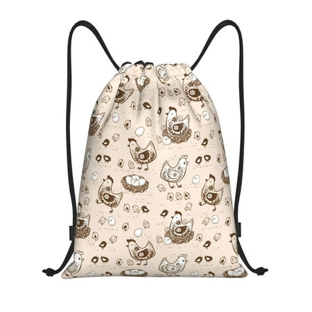 Zufioo Chicken With Floral Sports Cinch Sack Gym String Bags Machine Washable Heavy Duty String Backpack for Men Women-Medium