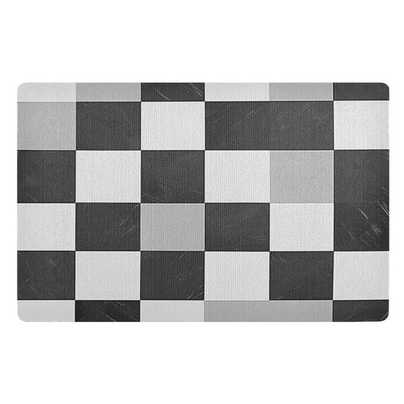 Yayeee Doormat for Indoor Entrance 32" x 20" Non Slippery Floor Rug, Black and Grey Plaid Pattern