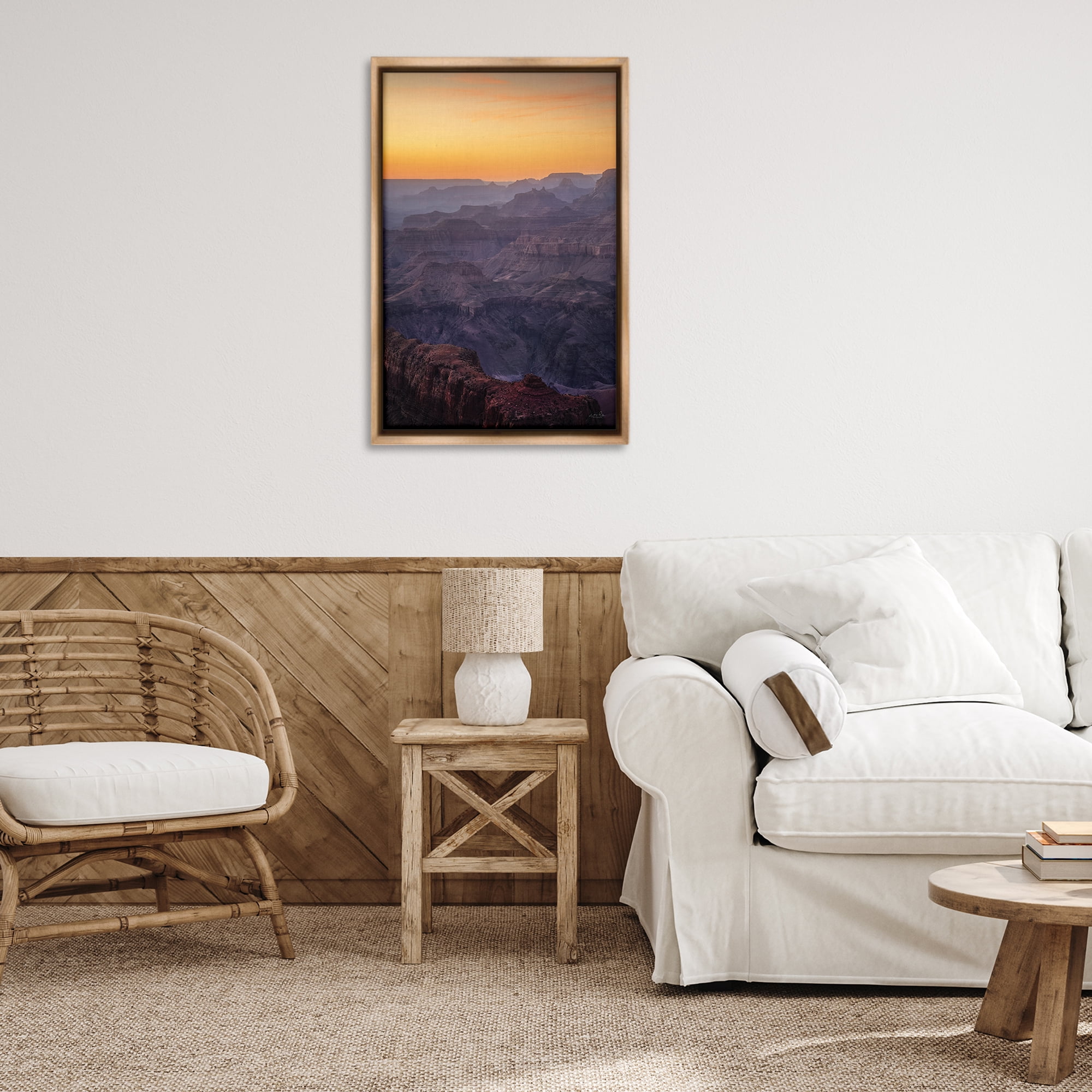 Stupell Industries Orange Sunset Canyon Landscape & Nature Photography Brown Floater Framed Canvas Art Print Wall Art, 21 x 31