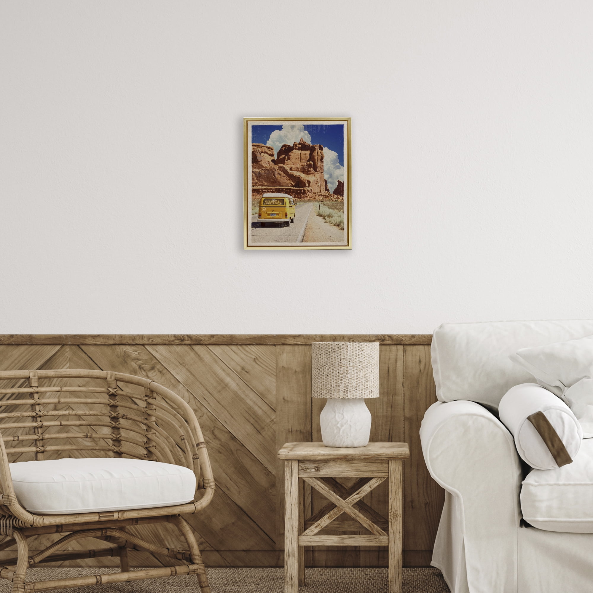Retro Desert Adventure Gold Framed Floater Canvas Wall Art, design by Old Red Truck