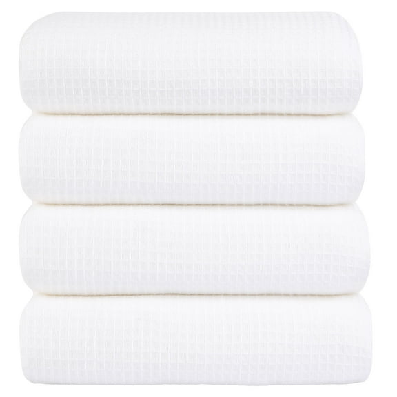 Unique Bargains 4-Pack 100% Cotton Waffle Weave Absorbent Bath Towels 27" x 55" White