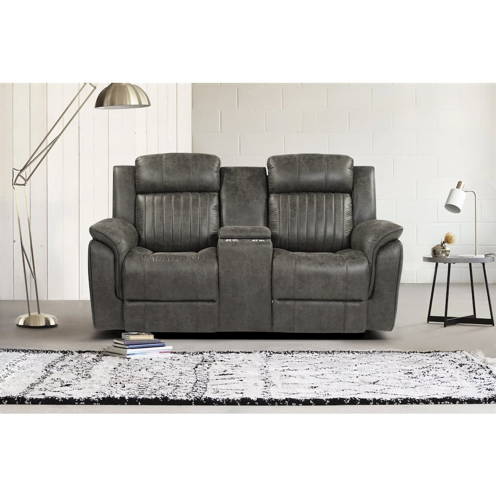 Lexicon Centeroak Microfiber Double Reclining Loveseat with Center Console Gray