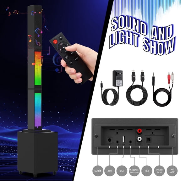 RIDWIND 4-in-1 Bluetooth Soundbar System, Detachable Wireless Speaker with 2 RGB Light Bars & Subwoofer, TWS, AUX & USB for Home Theater, TV, Music, Gaming & Parties