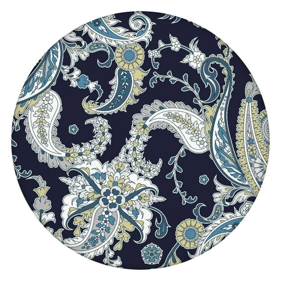 44 Inch Round Tablecloth with Elastic Edge, Waterproof Oxford Fabric Table Cover, Paisley Design for Indoor or Outdoor Dining