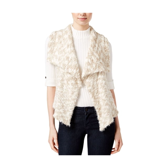 Kensie Womens Draped Chunky Fashion Vest, Beige, Large