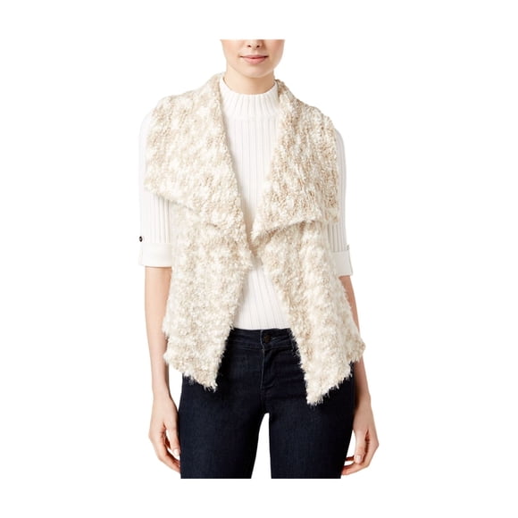 Kensie Womens Draped Chunky Fashion Vest, Beige, Large