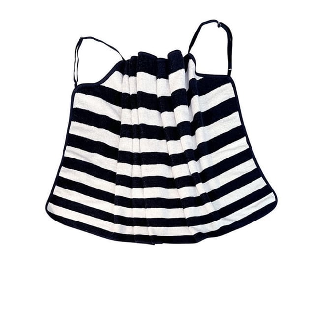 Mid-Length Striped Coral Fleece Bath Towel Wrap Skirt - Wearable Cover-Up for Shower, Beach, Pool - Soft & Absorbent