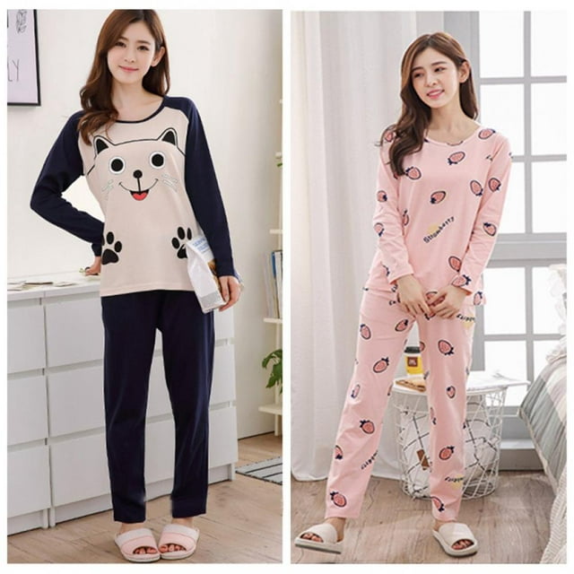 CNKOO Pyjamas à Manches Longues en Coton pour Femmes Ensemble Mignon Haut et Pantalon Pjs Lounge Sets M-2XL