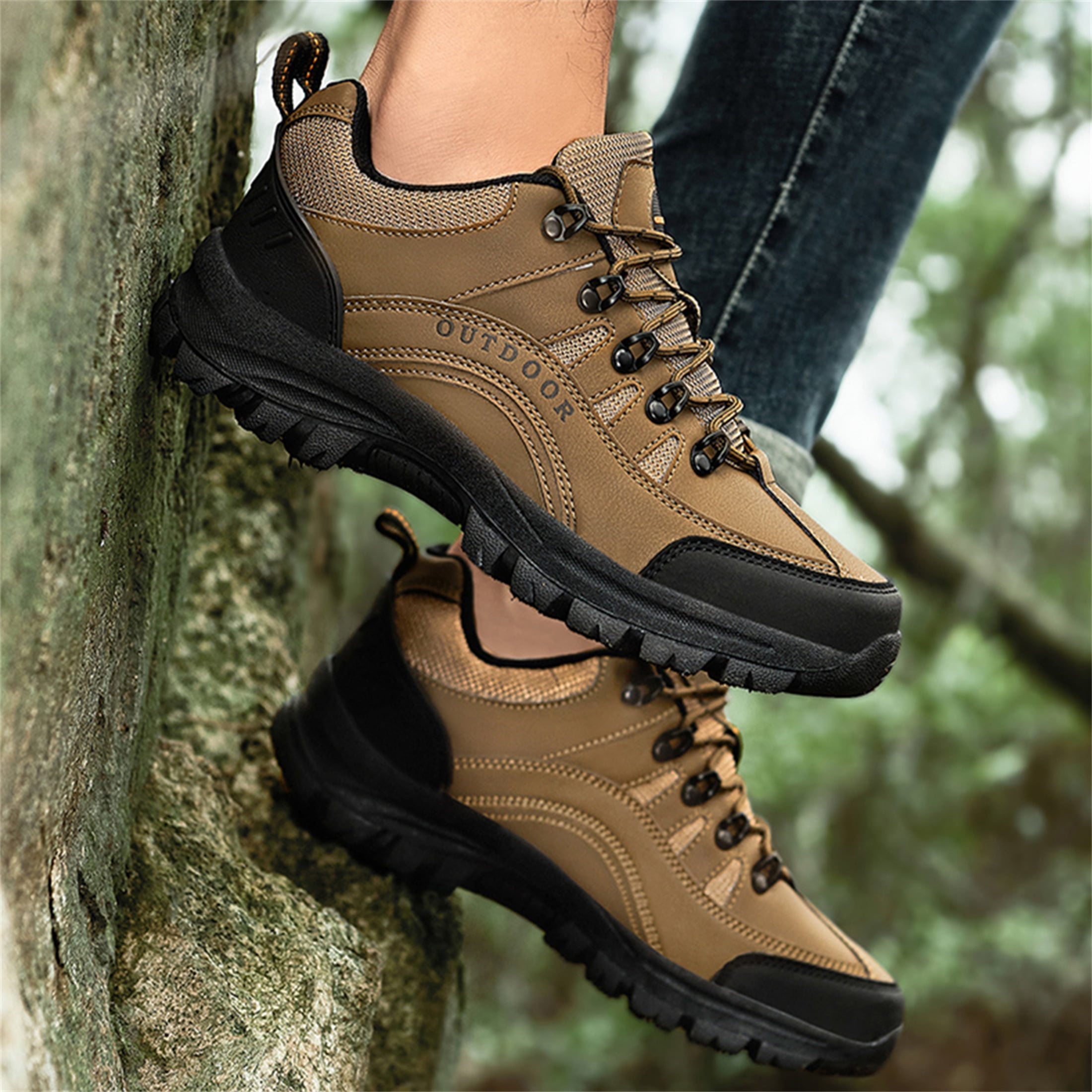 LASUDRAA Men's Hiking Shoes Waterproof Non-Slip Low-Up Sport Shoes Comfortable Outdoor Sneakers